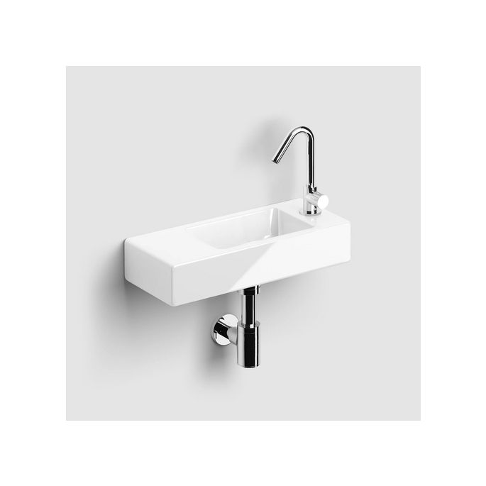 Clou InBe IB0303096 Handwaschbecken-Satz 4, mit Waschbecken, Kaltwasserarmatur, Ablauf und Siphon, Keramik weiß und Chrom