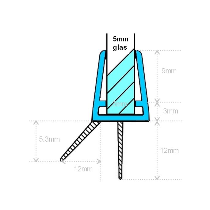 Exa-Lent Universal Probenstück Duschgummi Typ DS01 - 2cm lang und geeignet für Glasdicke 5mm - 2 Klappen