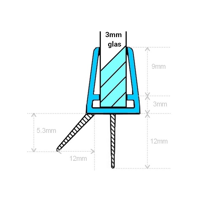 Exa-Lent Universal DS401003 helder recht doucheprofiel 2 flapjes 100cm - 3mm