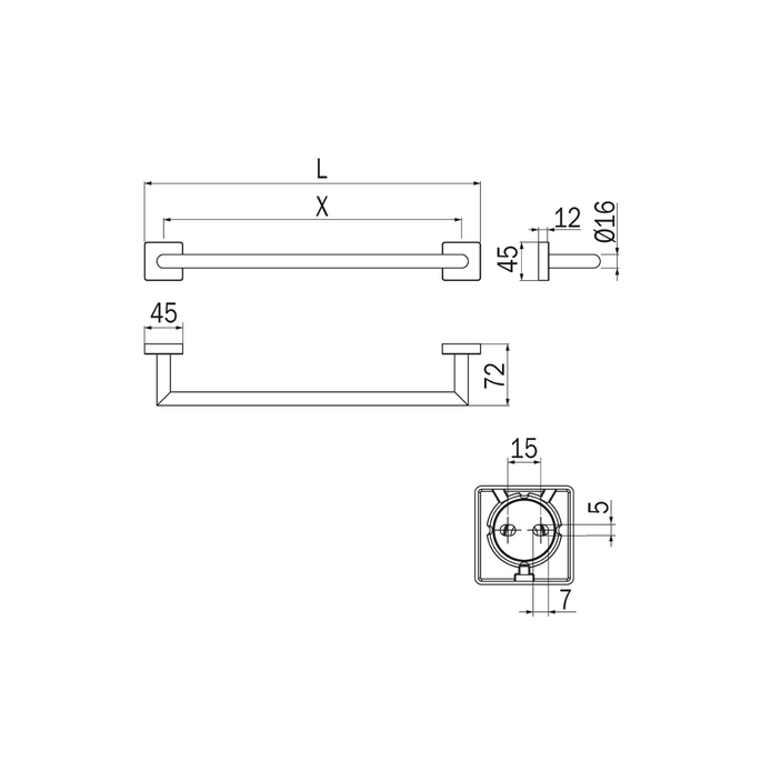 Inda Forum Quadra 3000 A3018DCR handdoekhouder 85 cm chroom