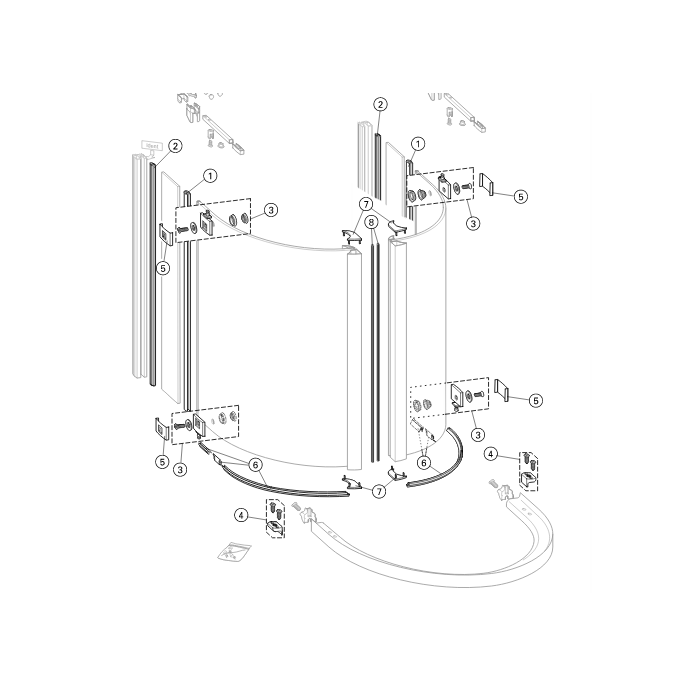 Huppe 1002, 054805 set of drain profiles for 4-section semi-circular shower enclosure