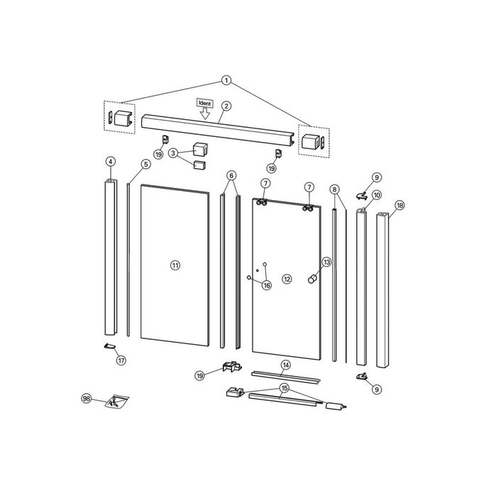 Huppe 501 Design, 061993 set verticale afdichtingsstrippen