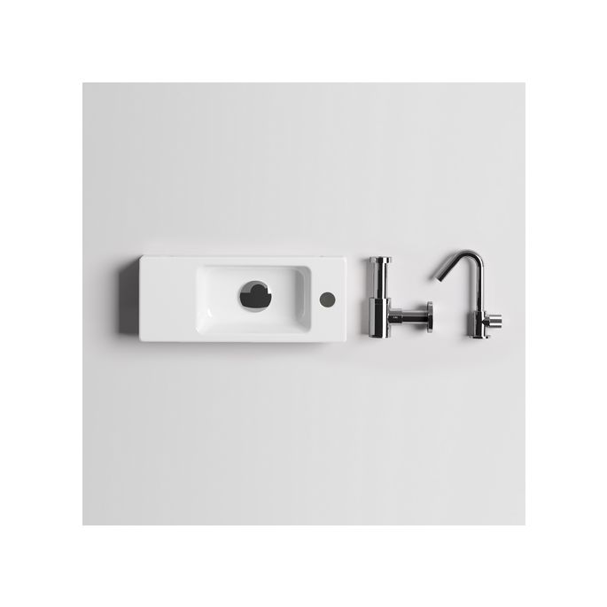 Clou InBe IB0303096 Handwaschbecken-Satz 4, mit Waschbecken, Kaltwasserarmatur, Ablauf und Siphon, Keramik weiß und Chrom