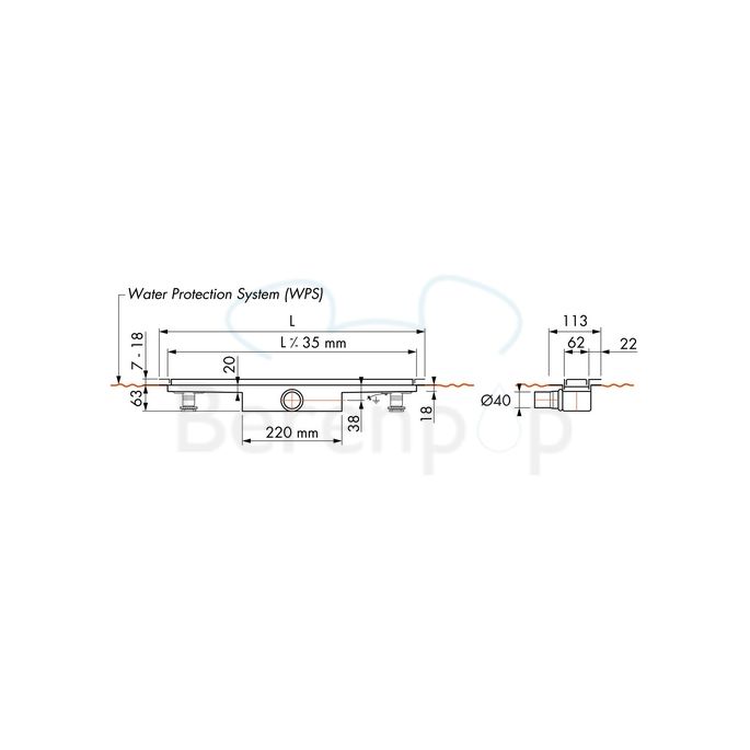 Easy Drain Compact 30 TAF Wall EDCOMTAFW120030 douchegoot 120cm zijuitloop