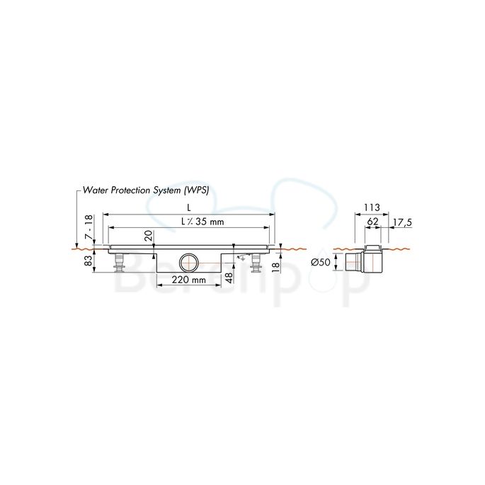 Easy Drain Compact 50 TAF EDCOMTAF130050 douchegoot 130cm zijuitloop