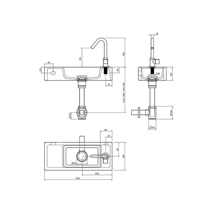 Clou InBe IB0303096 Handwaschbecken-Satz 4, mit Waschbecken, Kaltwasserarmatur, Ablauf und Siphon, Keramik weiß und Chrom