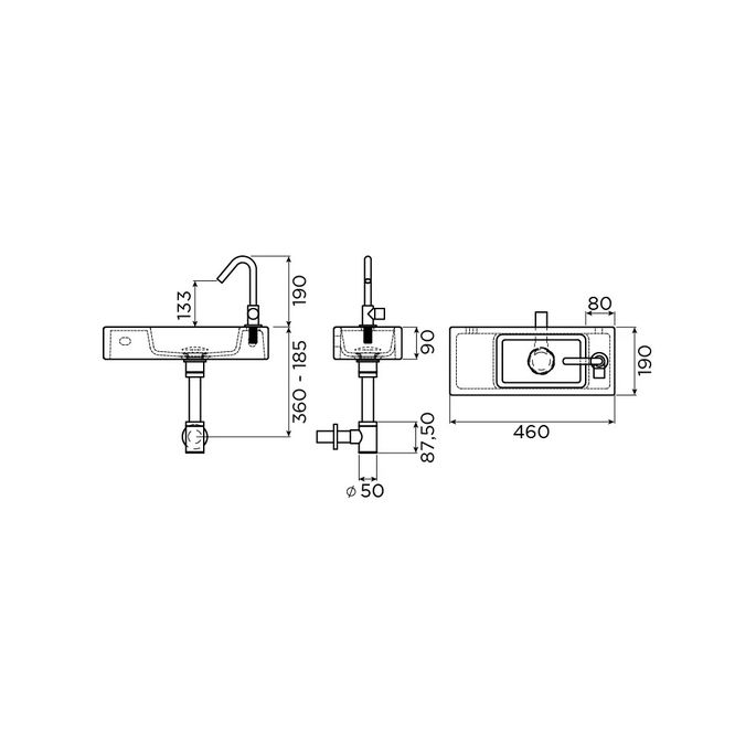 Clou InBe IB0303096 Handwaschbecken-Satz 4, mit Waschbecken, Kaltwasserarmatur, Ablauf und Siphon, Keramik weiß und Chrom