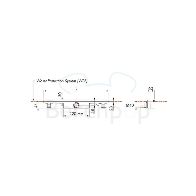 Easy Drain Compact 30 FF Tegel EDCOMTFF200030 douchegoot 200cm zijuitloop