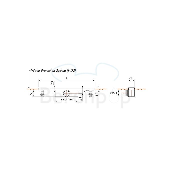 Easy Drain Compact 50 FF EDCOMFF130050 douchegoot 130cm zijuitloop