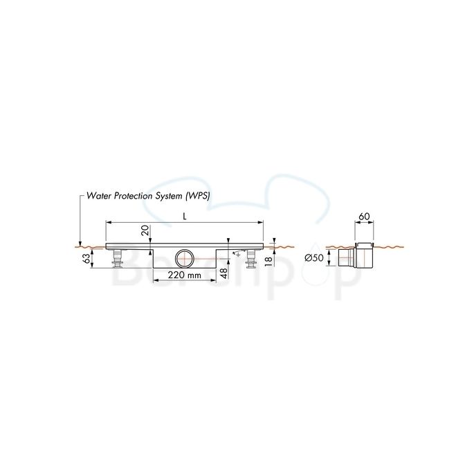 Easy Drain Compact 50 FF EDCOMFF200050 douchegoot 200cm zijuitloop