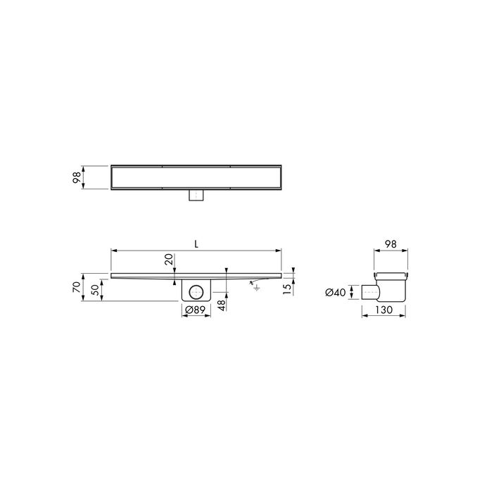 Easy Drain Fixt 30 EDFT60030 shower drain 60cm horizontal outlet