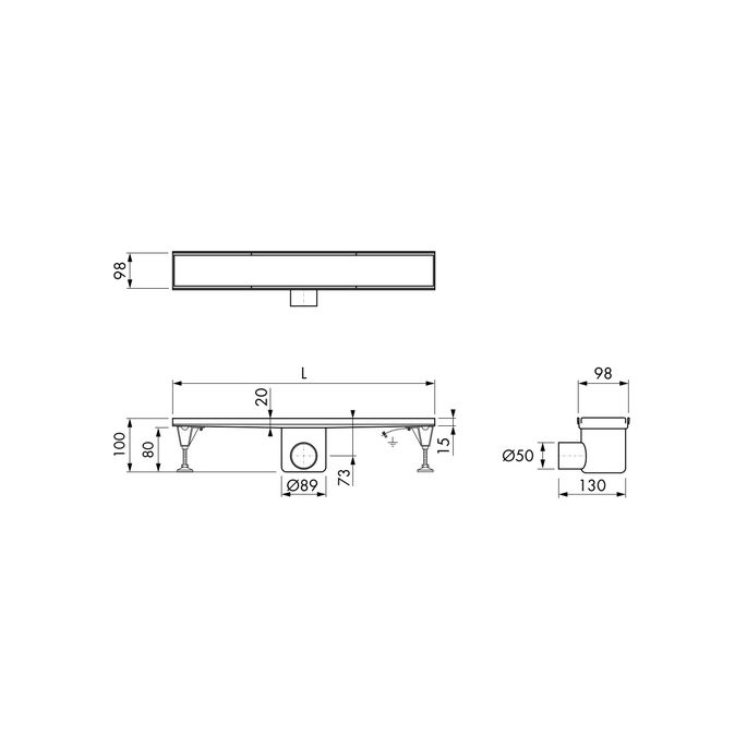 Easy Drain Fixt 50 EDFT60050 shower drain 60cm horizontal outlet