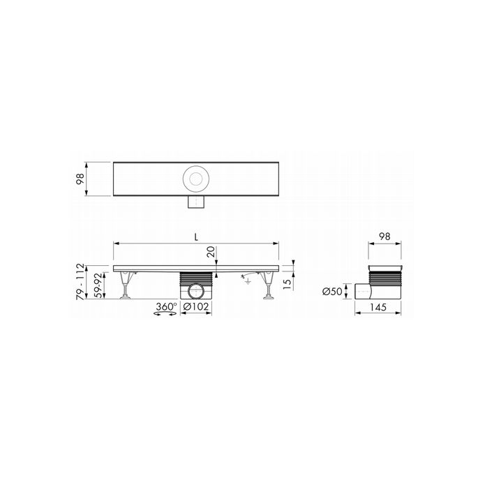 Easy Drain Multi Built-in part EDMI600 shower drain 60cm side extension (without grate)