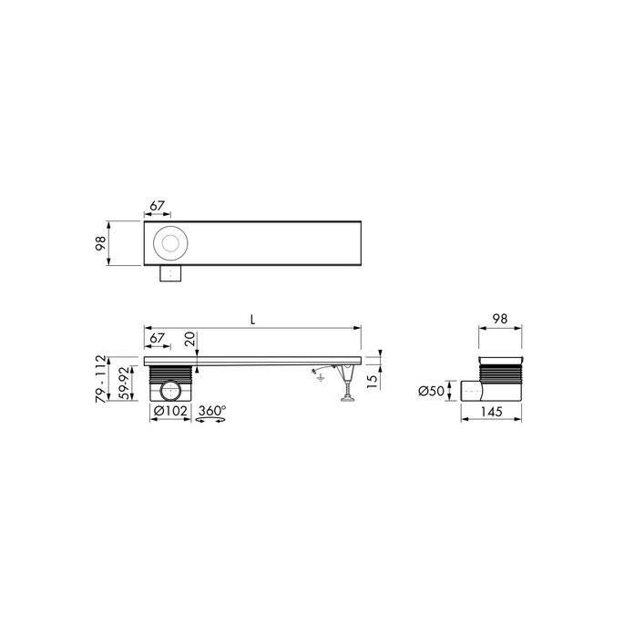 Easy Drain Multi Eingebauter Teil EDMIOS600 Duschablauf 60cm Anschluss waagerecht exzentrisch (ohne abdeckung)