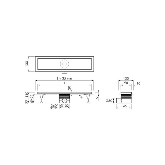 Easy Drain Multi Built-in part EDMIPR600 shower drain with flange 60cm side extension (without grate)