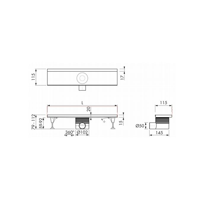 Easy Drain Multi Built-in part EDMWI1000 shower drain 100cm side extension Wall (without grate)