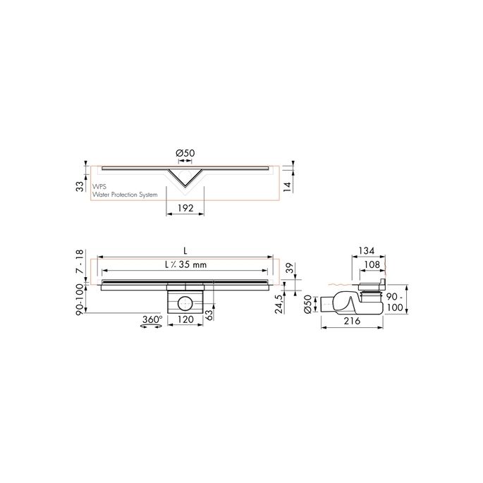 Easy Drain S-line SLINE1200 shower drain 120cm horizontal outlet