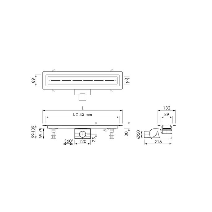 Easy Drain Vinyl EDVINM2100050 shower drain 100cm horizontal outlet