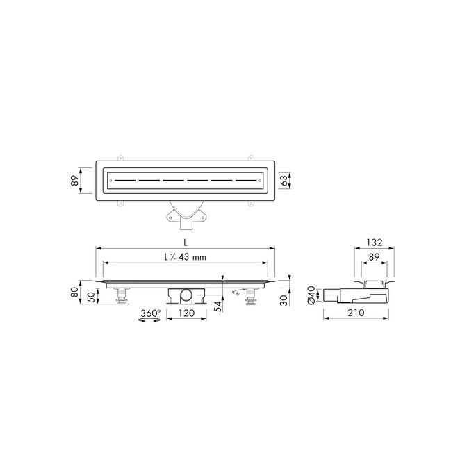 Easy Drain Vinyl EDVINM280035 shower drain 80cm horizontal outlet