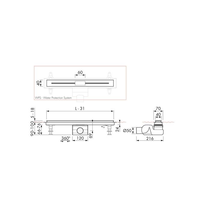 Easy Drain Xs Nano NANOLINE1200 shower drain 120cm horizontal outlet
