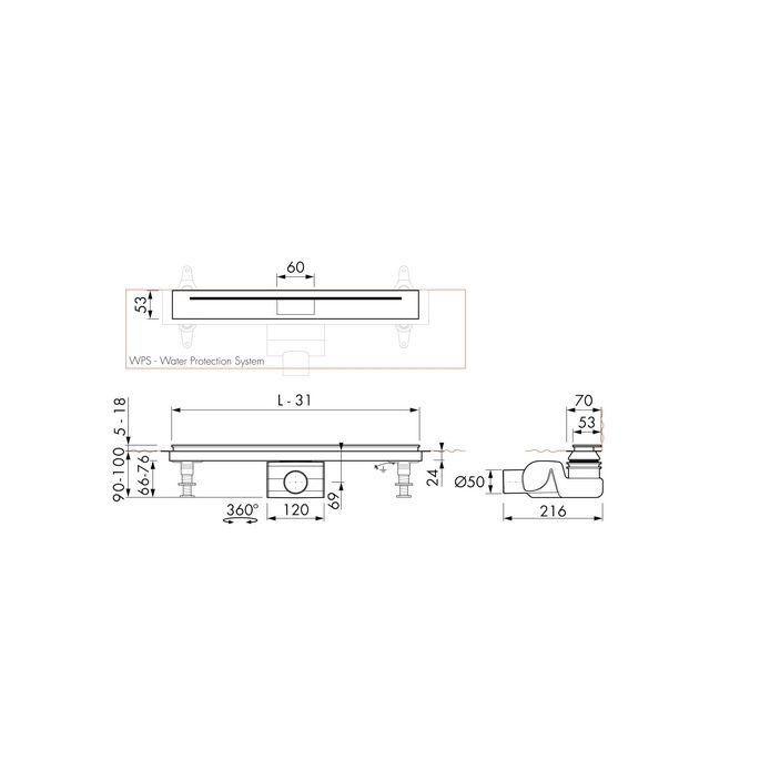 Easy Drain Xs Nano Wall NANOLINEW1200 shower drain 120cm horizontal outlet