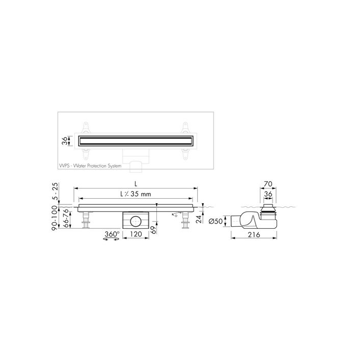 Easy Drain Xs Z-1 XSTAF1700Z1M shower drain 170cm horizontal outlet