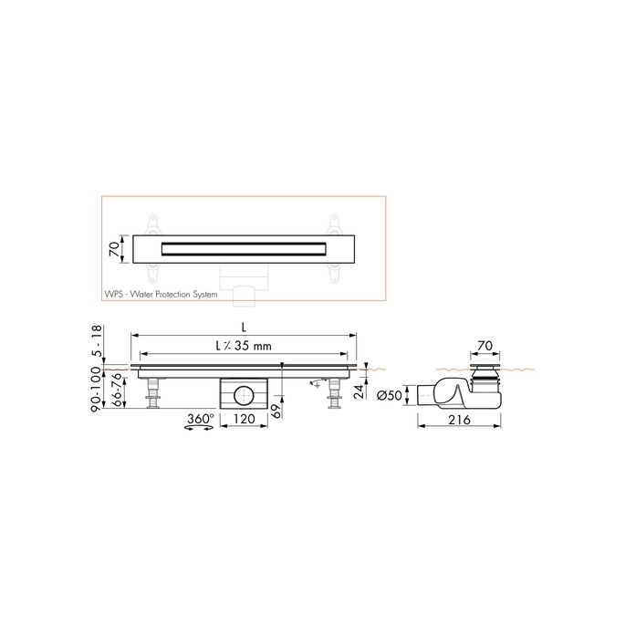 Easy Drain Xs Z-4 XSTAF900Z4P shower drain 90cm horizontal outlet