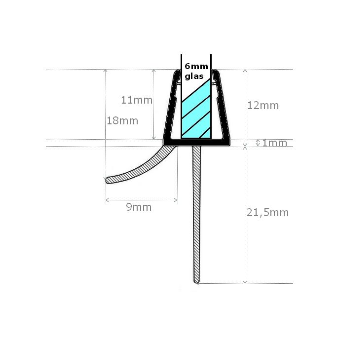 Exa-Lent Universal DS641006 Matt Schwarz Duschprofil 1 Klappe 1 Klappe 100cm - 6mm
