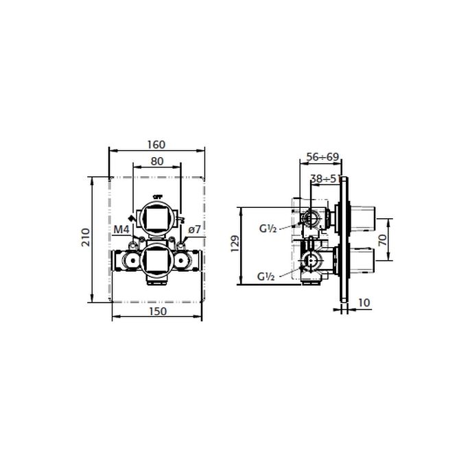 Pure Aragon AR5119 inbouwthermostaat met 2-uitgangen chroom