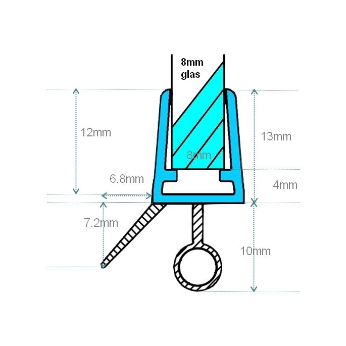 Exa-Lent Universal DS032008 - G08177200 clear shower profile 1 flap 1 round 200cm - 8mm