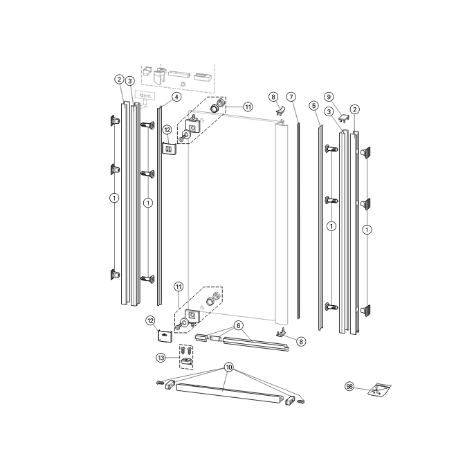 Huppe 1002, 054214 afvoerprofiel voor draaideur in nis
