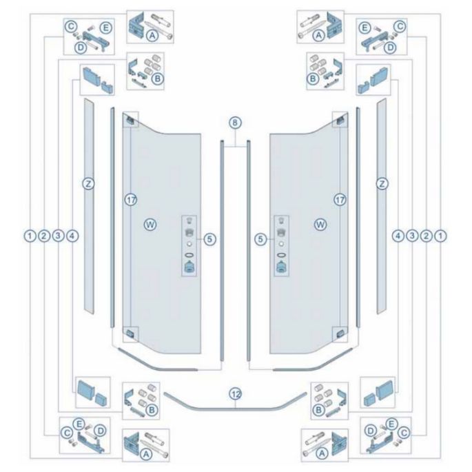 Sphinx Vision-A 2536970 plastic profiles for pentagon 2-piece with hinged doors 90