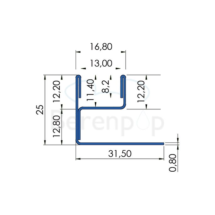 Blanke Aqua Glas 204280B210 glass profile 2100x25x12mm stainless steel brushed brushed