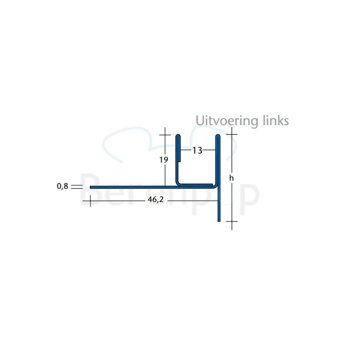 Blanke Aqua Keil Glass 193280B120L glass closing profile 1200x37mm left stainless steel brushed