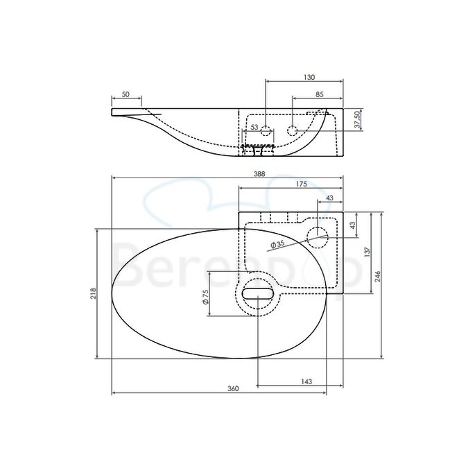 Clou First CL0308100 Mineralmarmor Handwaschbecken 39cm weiß