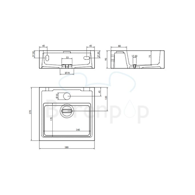 Clou Flush 1 CL0313011 aluite Handwaschbecken 28cm weiß