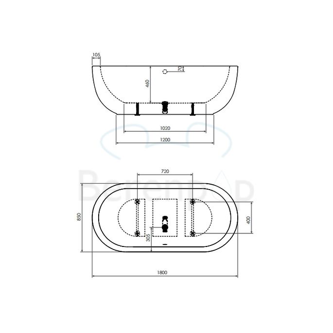 Clou InBe IB0540102 freestanding bath 180x85 acrylic white