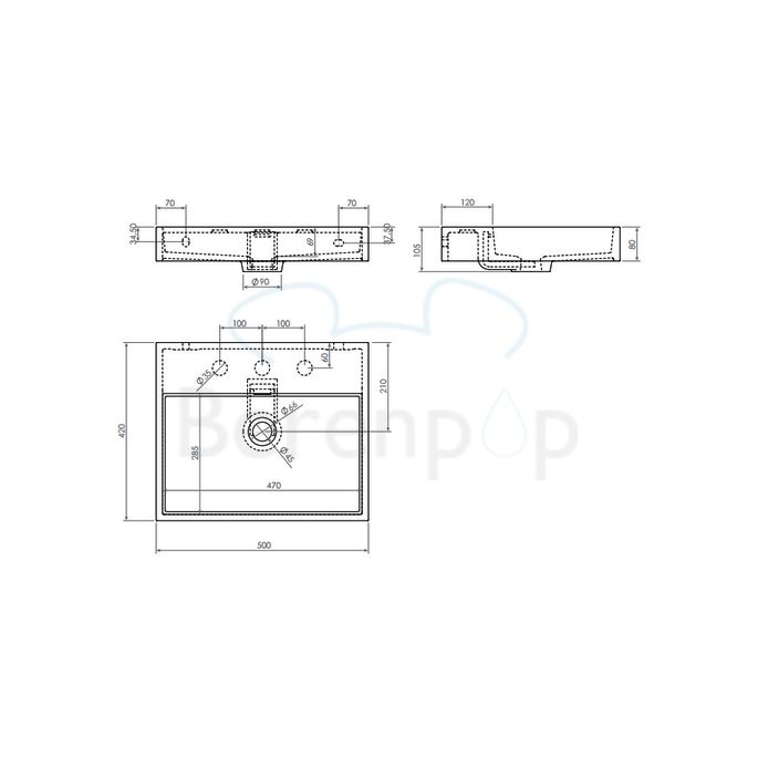 Clou Wash Me CL0201030 wastafel 50x42cm keramiek wit