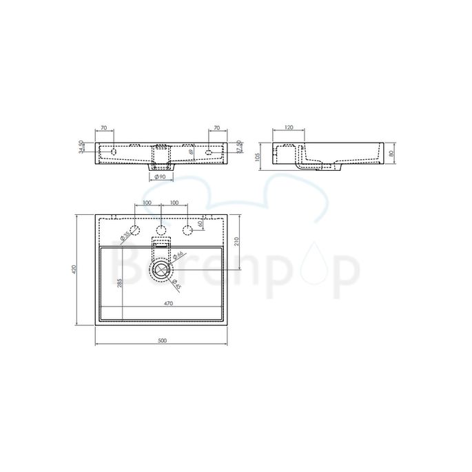 Clou Wash Me CL0213030 Waschbecken 50x42cm aluite weiß