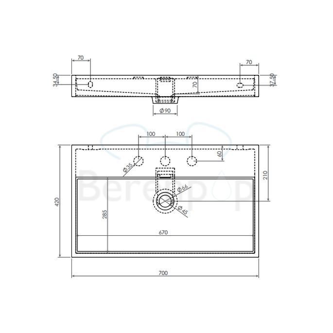Clou Wash Me CL0213032 sink 70x42cm aluite white