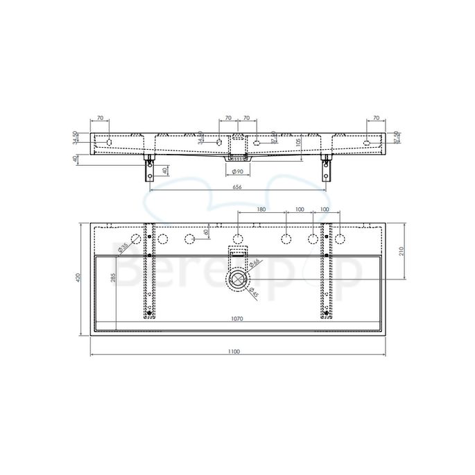 Clou Wash Me CL0230038 sink 110x42cm ceramic matte black