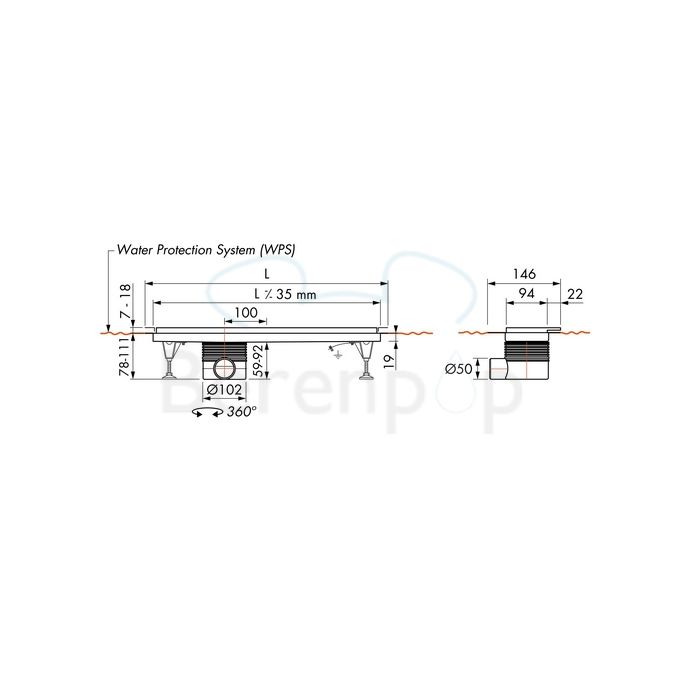 Easy Drain Multi TAF Wall EDMTAFW500 shower channel 50cm side spout