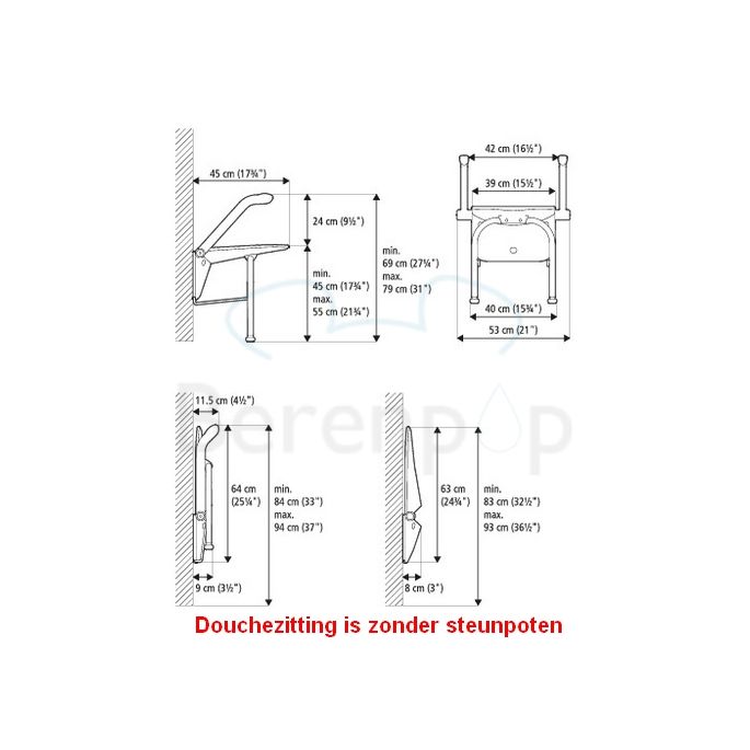 Etac Relax 81703020 shower seat with armrests white