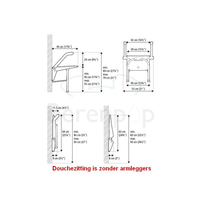 Etac Relax 81703030 shower seat with support legs white