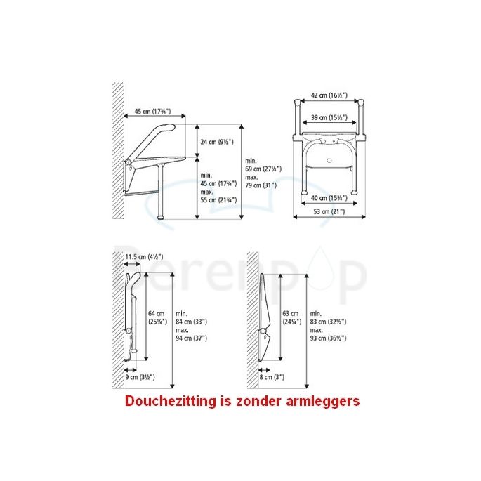 Etac Relax 81708020 shower seat with support legs Volcano gray