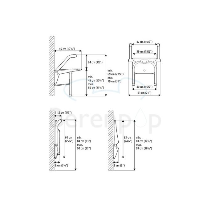 Etac Relax 81708040 shower seat with armrests, support legs and backrest Volcano gray