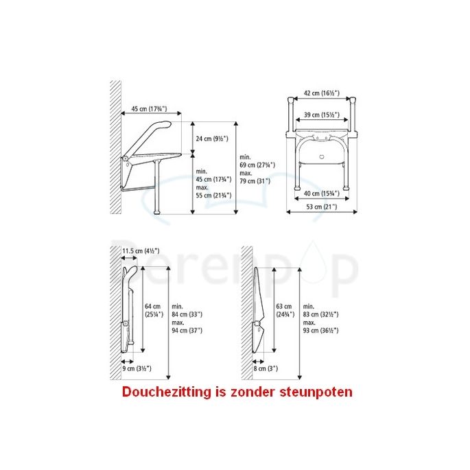 Etac Relax 81708050 shower seat with armrests and backrest Volcano gray