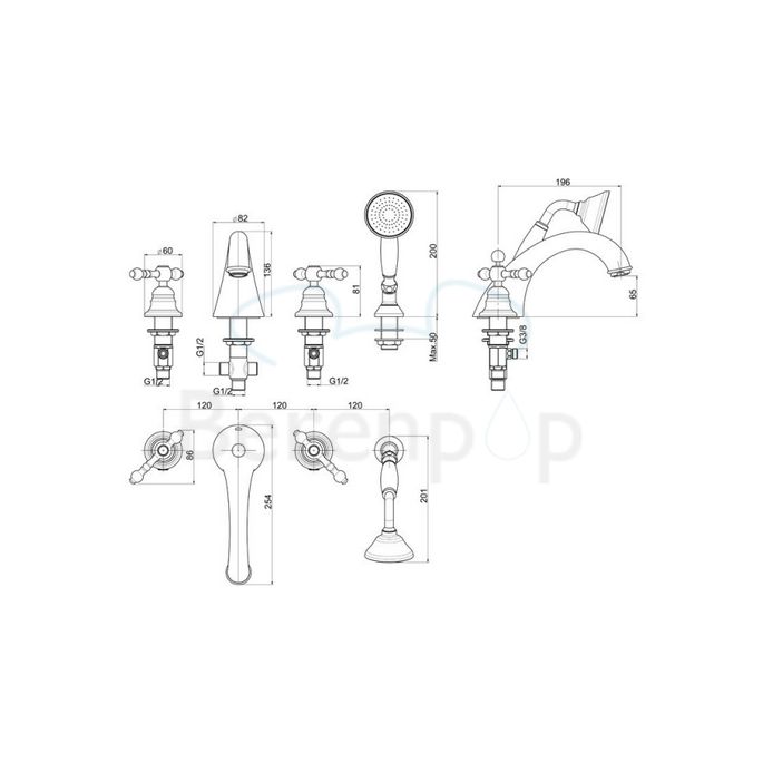 Fima Carlo Frattini Epoque F5064BR bathtub faucet 4-hole with collapsible garnish bronze