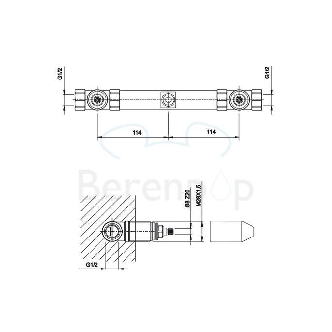 Fima Carlo Frattini F2230 installation part for 3-hole wall-mounted washbasin tap