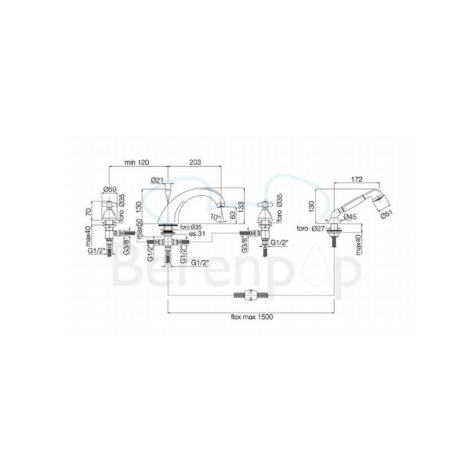 Fima Carlo Frattini Olivia F5014BR Wannenrandhahn 4-Loch mit klappbarer Armatur Bronze